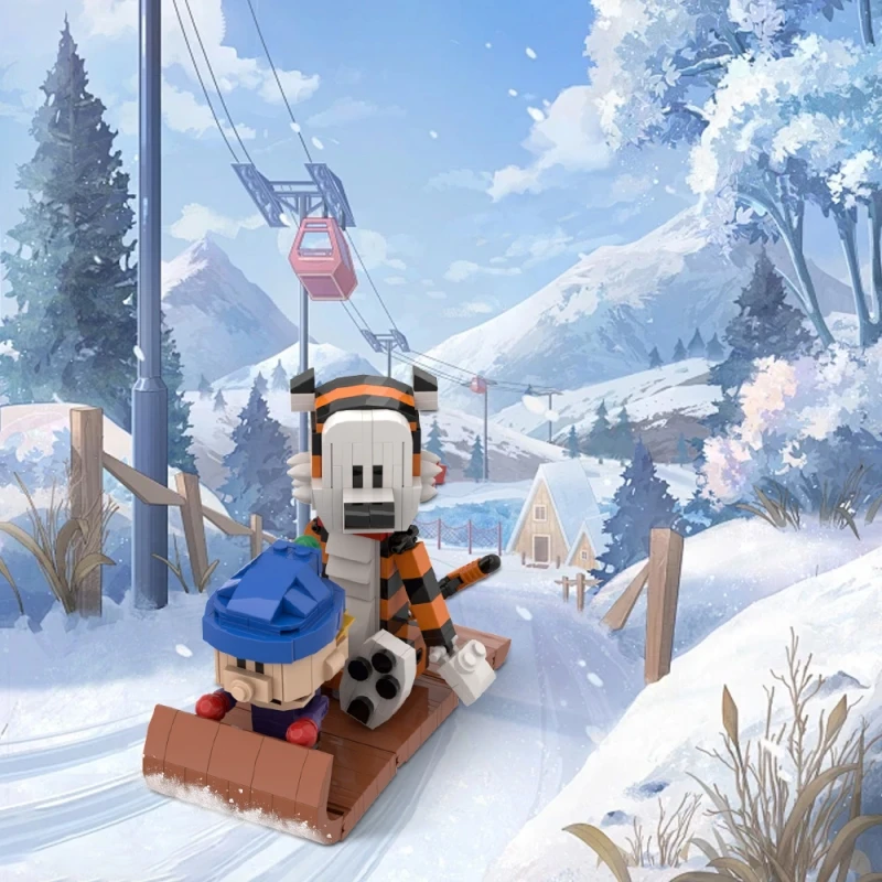 MOC Creative Bricks Calvin a Hobbesed Sledding Model Building Blocks Classic Comic Book Tiger Building Blocks Sety pre darček