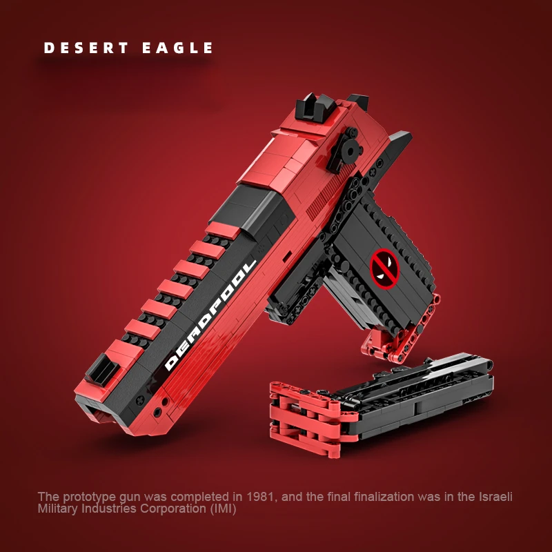 MOC Desert Eagle Deadpool Hray Building Block Gun môže strieľať nový štýl pokročilého čierneho technológie Boy Hobby Toy Bricks Model
