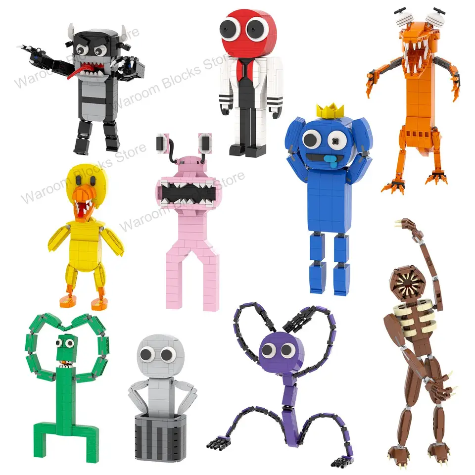 MOC Horror Game Blue Green Red Yellow Monster Action Figual Building Building Vzdelávacie hračky pre deti Kreatívne darčeky