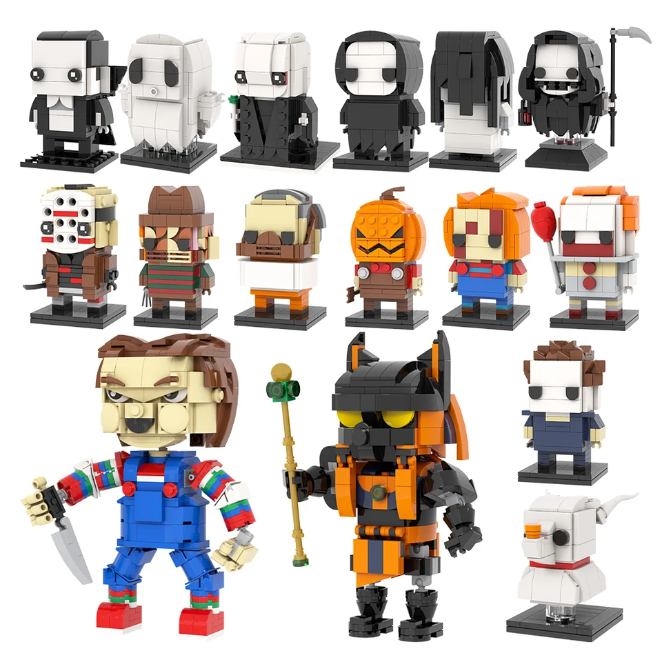 MOC HORROR MOVE FILM BRICKS RING SEMN RING Pumpkin Kompatibilné stavebné bloky hračiek pre deti dospelých priateľov Halloween darček