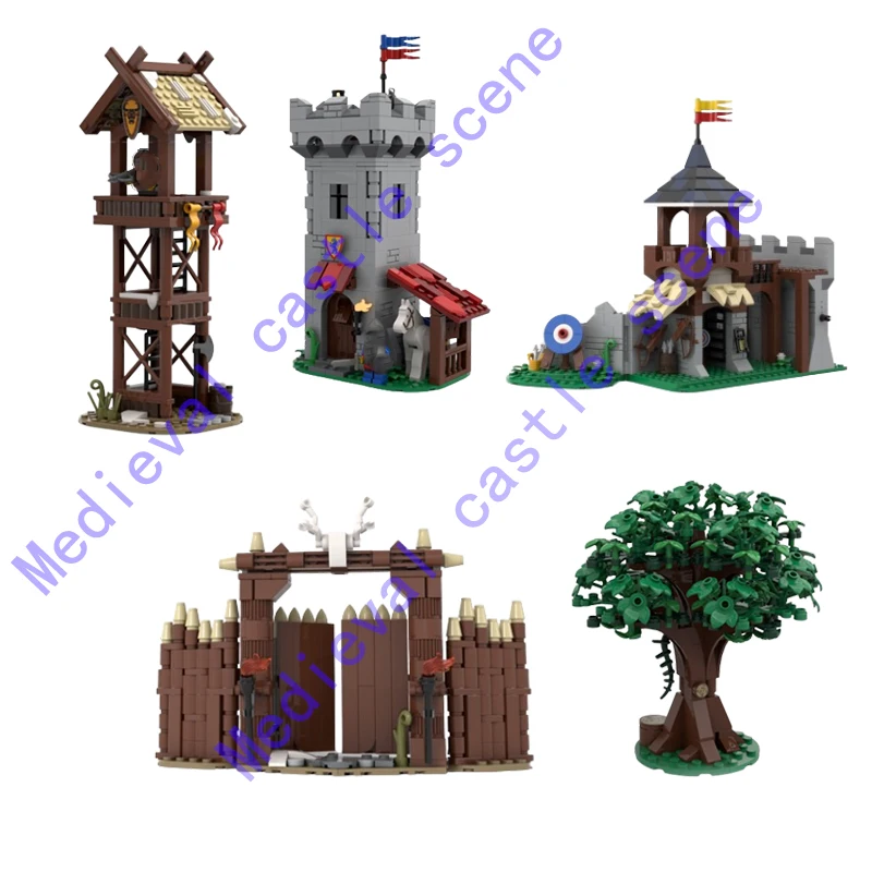 MOC Malé kúsky Zhromaždené stavebné bloky Stredoveké budovy Castle Viking Tower Archery Range Range Strážne stromové scény
