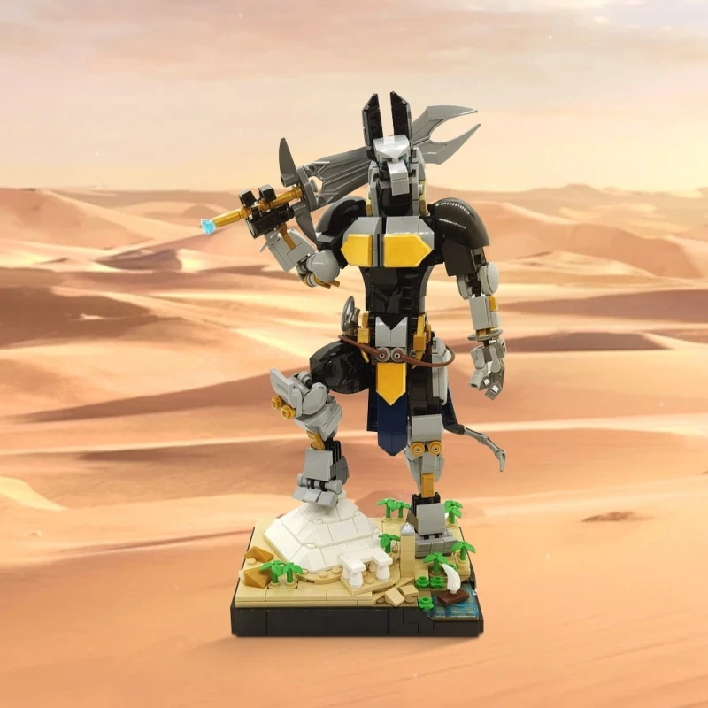 MOC Metal Anubis Mecha Model Building Blokuje egyptské boh Boh púšťa smrť Alpha Dog Action figure robot Zostavujúci tehlový darček pre hračky
