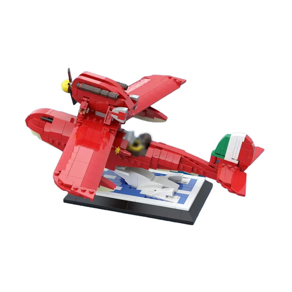MOC MIYAZAKIED Porco Rossored Pig Seaplane Build Block Kit Fighter Laputa Robot Soldier Brick Moving Castle Modeltoy