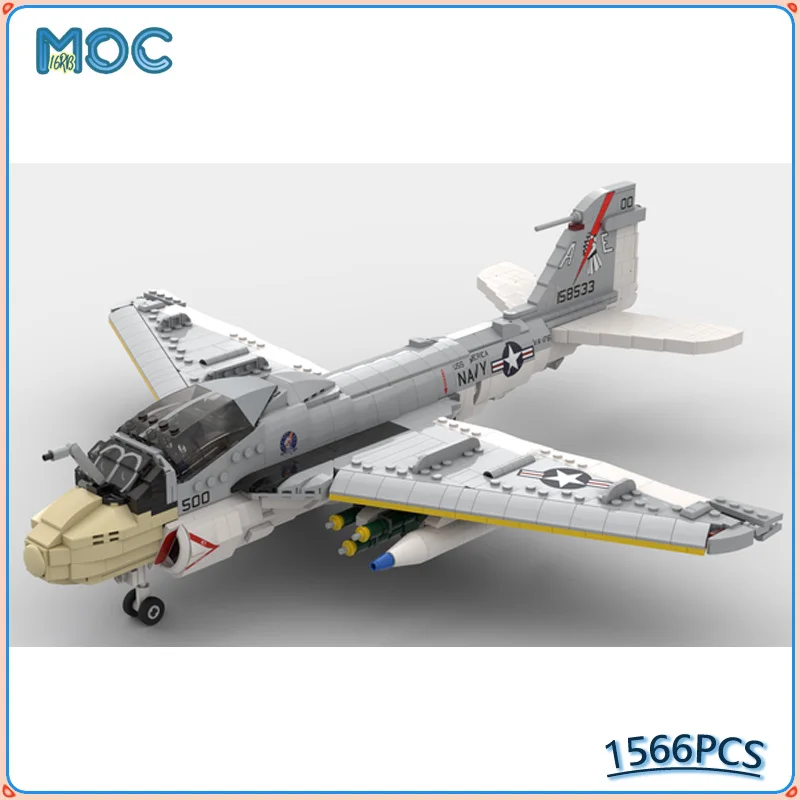 MOC stavebné bloky Aircraft 1:35 Stupnica A-6E Intuder Bomber Fighter DIY Zbierka Kit Kit tehly Model hračky 1566ks 1566ks