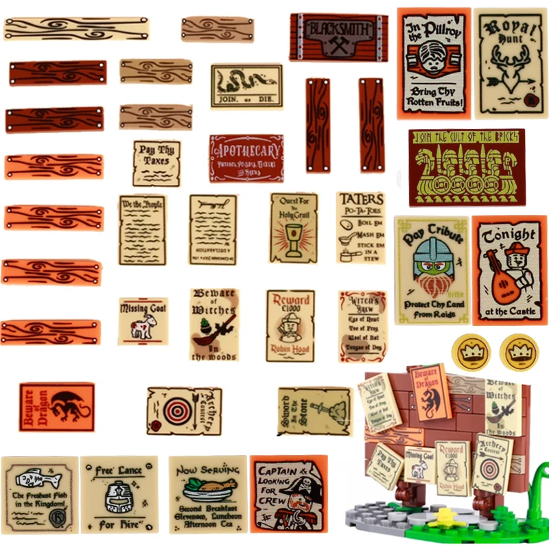 MOC Stredoveké tlačené stavebné bloky Vojenský hrad Rím Knight armáda Solider Figures Billboard Scene Accessories Bricks Toy Boy