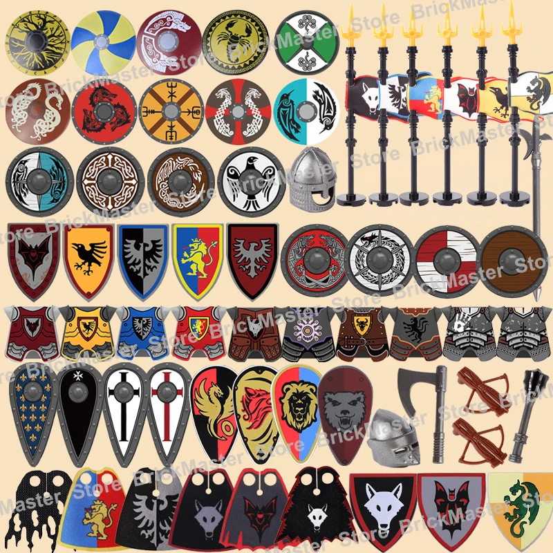 MOC Stredoveký vojenský vojnový hrad Knight armáda Shield Armor zbrane Absolstvá stavebné bloky Bloky bojovníka vlajka Sword Brick Hračka Sword