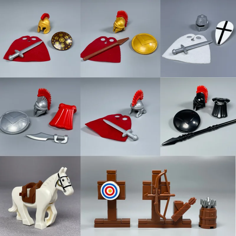 MOC tehly stredný vek hrad Knight Arrow Action Figures Spartan Warrior Roman Building Blocks Accessories Detské hračky darček