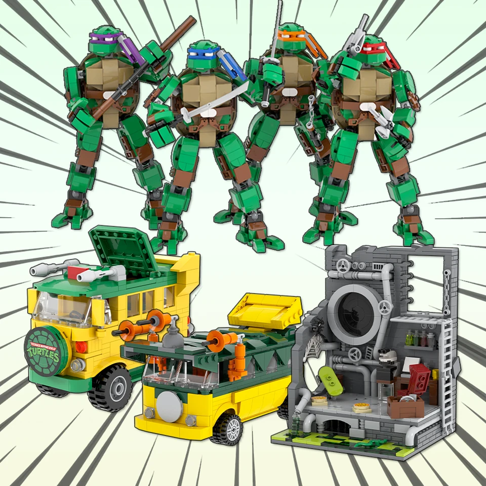 MOC Turtle Auto tehly zastrčia zvieracie anime akcia figúrka Kompatibilné stavebné bloky hračiek pre deti dospelých priateľov narodeninové darčeky