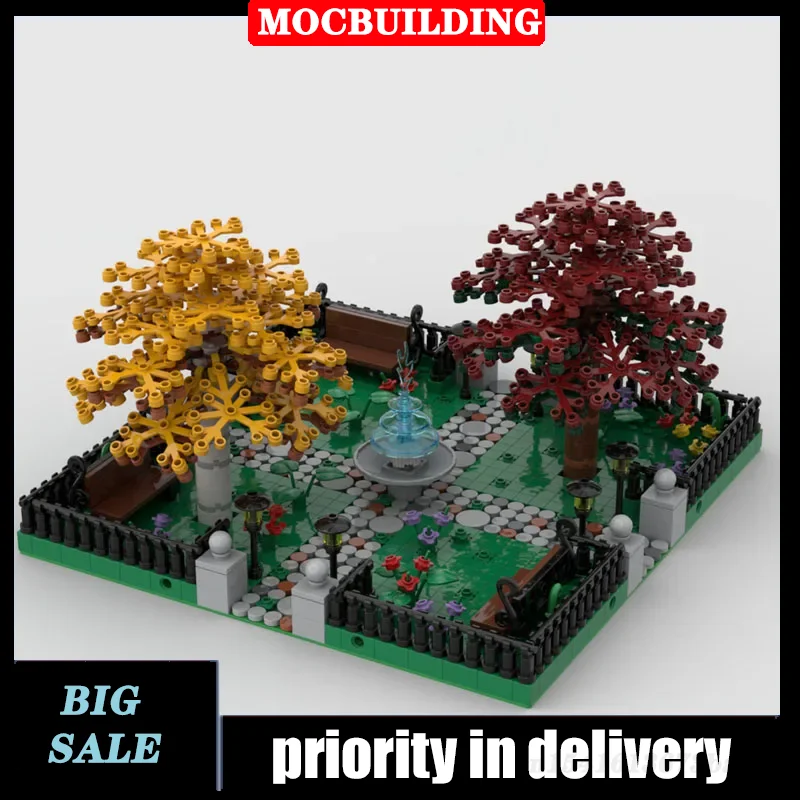 MOC Urban Architecture Street View Modular Park 4 Side Connections Model Building Block Collection Series Séria hračiek