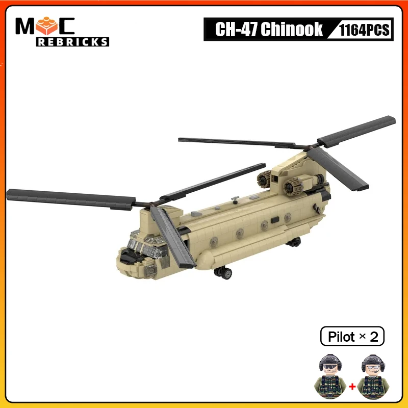 MOC Vojenské stavebné bloky americkej ťažkej dopravy vrtuľník CH-47 Chinook Montáž tehly Model lietadla pre darčeky hračiek pre deti