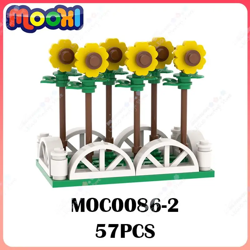 MOC0086-2 Séria farmy Sunflower MOC DECORÁCIA BUDOVANIE DIY KVETY KVETOVÉ KVETOVÉ Zostava Zhromaždenie Hračky pre deti Darček