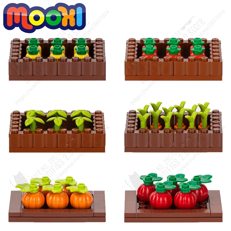 MOC0088 DIY Pestovanie polí Buing bloky tvorivých farmárskych sérií Zelenina ovocie Rastliny Modely poľnohospodárskej pôdy zostavujú hračky pre deti