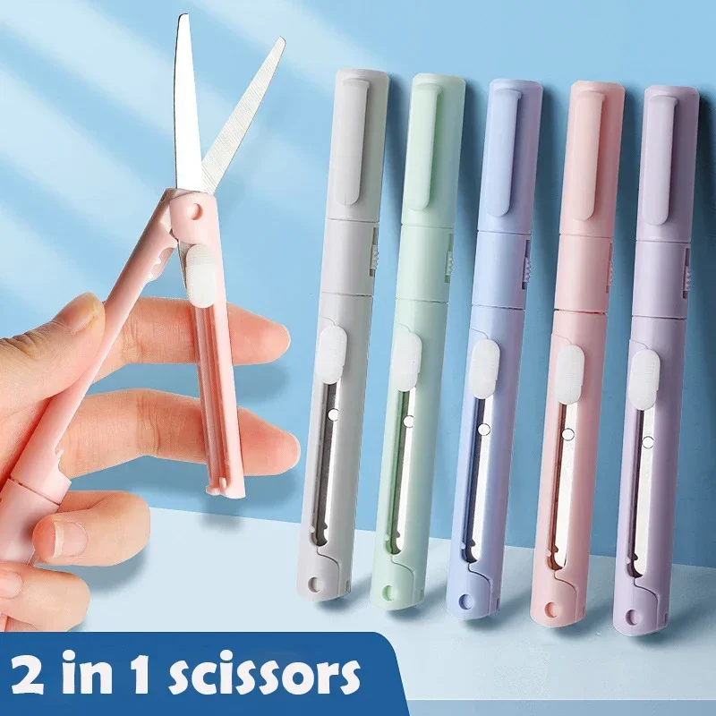 MoCaron Skladacie nožnice s nožom perom 2 v 1 papierovej rezačke noža DIY Art Crafts Cutting Tools