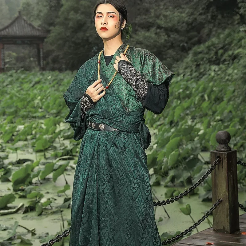 Mochuan Green Hanfu Muži a ženy Tang Round Round Collar Recover Jar Performance Performance Costum Class Tradičné šaty Tradičné šaty