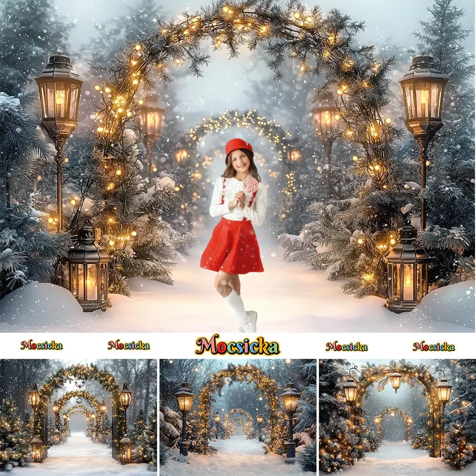 Mocsicka Photography Pozadie Snow Park Lights vianočné stromče
