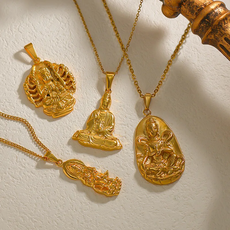 Modagirl 18k Zlatá z nehrdzavejúcej ocele Tisíc rúk Guanyin Buddha Budhistické šperky