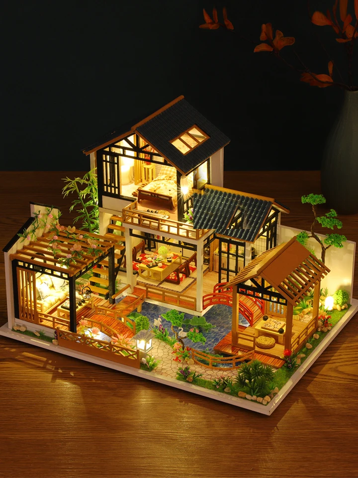 Model Building Kit Ručne vyrobená 3D puzzle Hračky Zhromaždenie House Villa DIY Doll House Mini Home Creative Room Decotion s nábytkom,