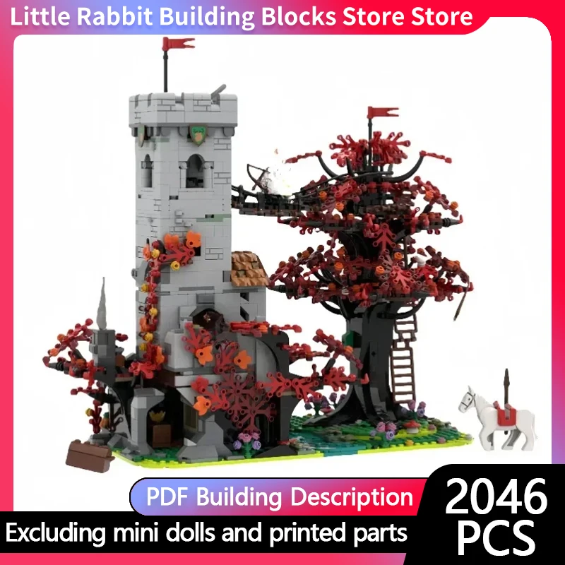 Model stredovekého hradu MOC Budova tehly Red Tree Leaf Fortress Modulárna technológia darčeky Dočiny zostavujú detské hračky