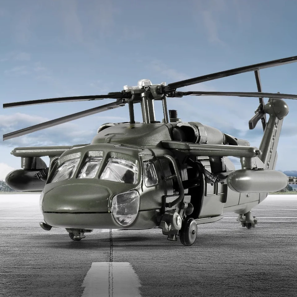 Model zliatiny vrtuľníka Black Hawk s obalom na displeji a darčekovým boxom Realistické zvuky a svetlé funkcie Ideálne na zobrazenie
