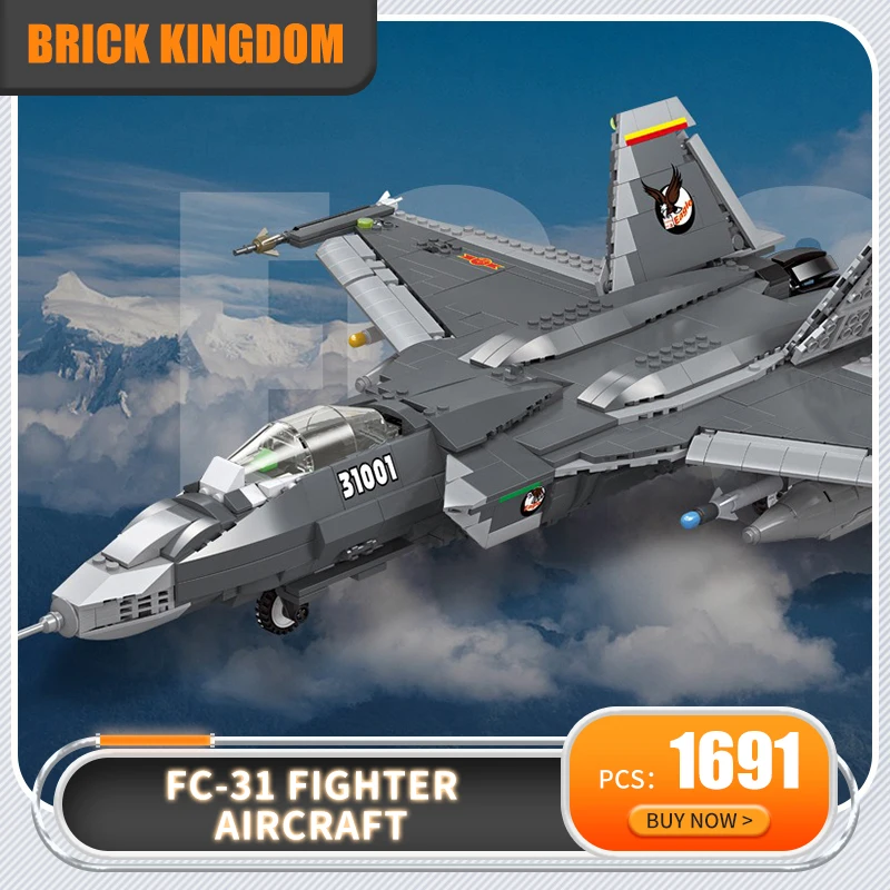 Modern Military J-31 Fighter Assembly Building Blocks Air Forces Airplane Battlefield Brick Toys Plane Model 61051 Boys Gift