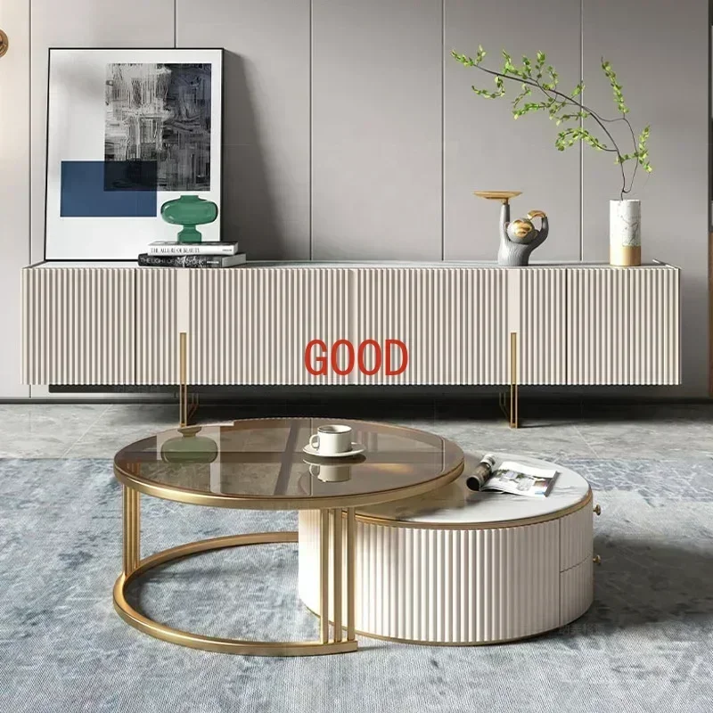 Moderná biela televízna jednotka TV stojan a konferenčný stolík sada Stone Top Black Entertainment Center Center pre nábytok obývacej izby