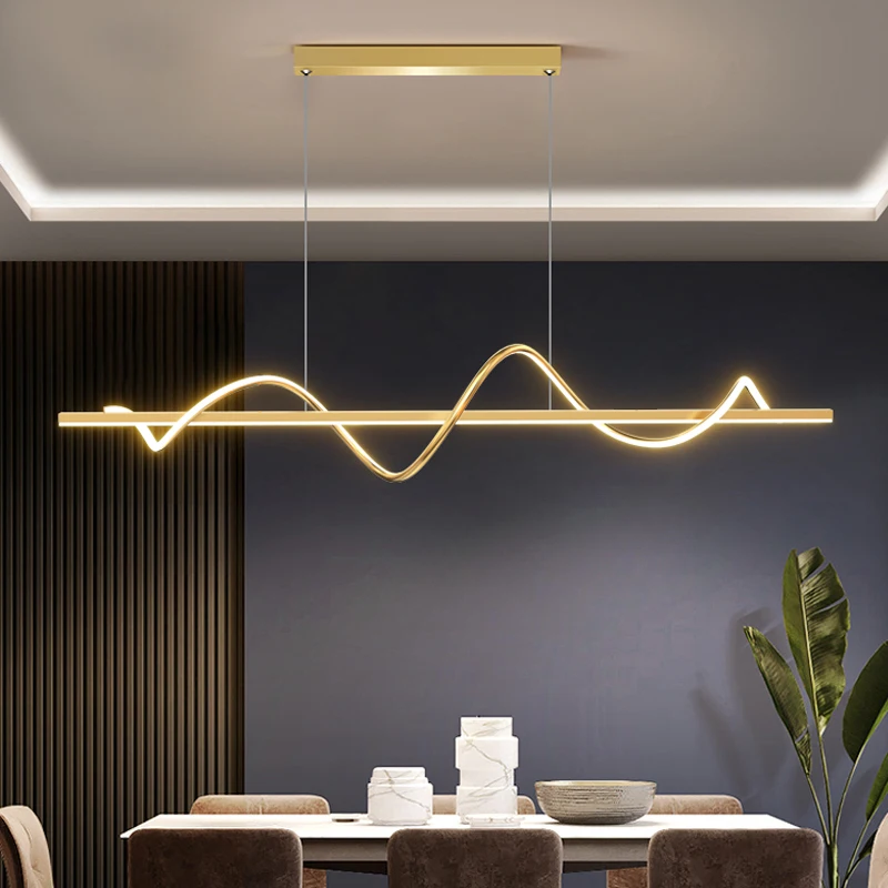 Moderná dlhá otočná lampa LED s diaľkovým ovládaním zlata pre jedáleň Kuchynský konferenčný stolík Domáce dekorácie osvetlenie svietidla