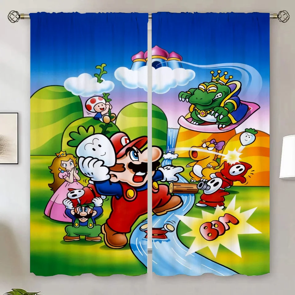 Moderná domáca dekorácia Super-Mario Spálňa výpadky záclony salón 2 kusy slepá obývacia izba záclony pre kameru Vianoce