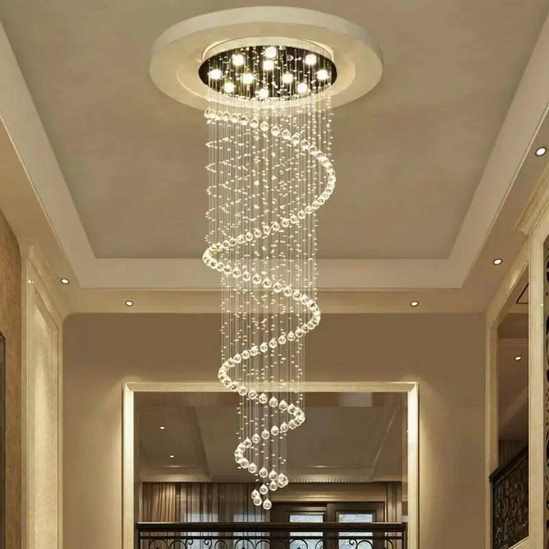 Moderná K9 veľká LED špirálová obývacia izba krištáľové lustre osvetľovacie príslušenstvo pre schodiskové lampa schodiská v prehliadacej spálni Hotel sieň
