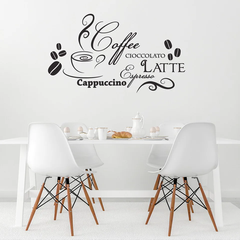 Moderná káva espresso čokoládové okenné nálepka na stenu kuchynské kaviareň Taliansko hrnček fazuľové obtisky Resturant Vinyl Home Decor