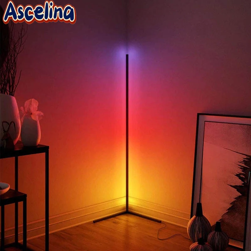 Moderná LED poschodová lampa Minimalista RGB Trojstranný pravý uhlový svetlo Svetlo pre štúdium spálne Obývacia izba pohovka Indoor Vibes osvetlenie