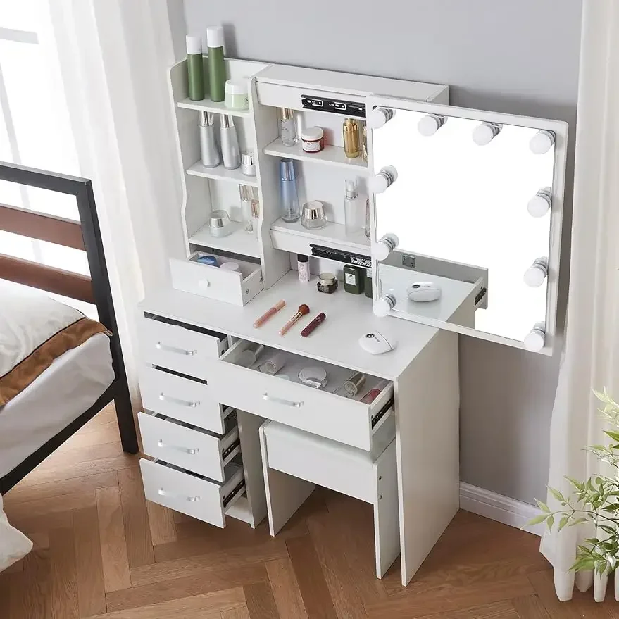 Moderná make -up márnosť s osvetleným zrkadlom 10 žiaroviek a vankúšov