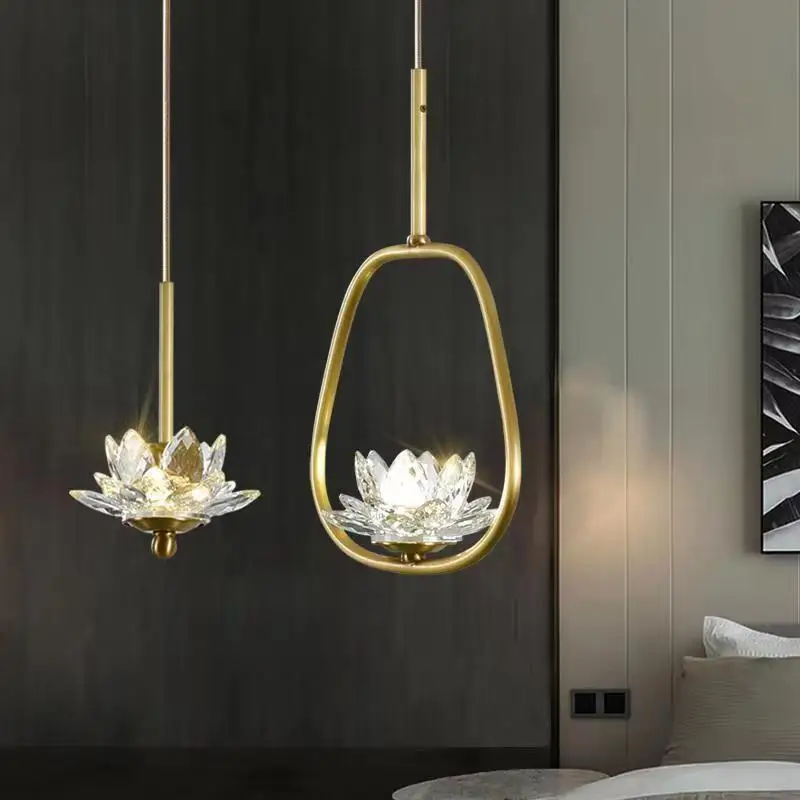 Moderná minimalistická luxusná prívesná lampa Zen Crystal Lotus Light Creative Single Head Balkón Balia