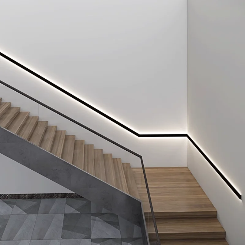 Moderná obývacia izba pozadie stena LED stena lampa schodisko zábradlie zábradlia dekorácia hliníka zliatiny s dlhým pásom na stenu LED dióda