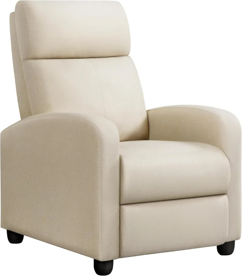 Moderná stolička na kreslo Tkaniny nastaviteľná jediná pohovka s hrubším vankúšom sedadla a operadlom pre domáce kino v obývacej izbe, béžová béžová