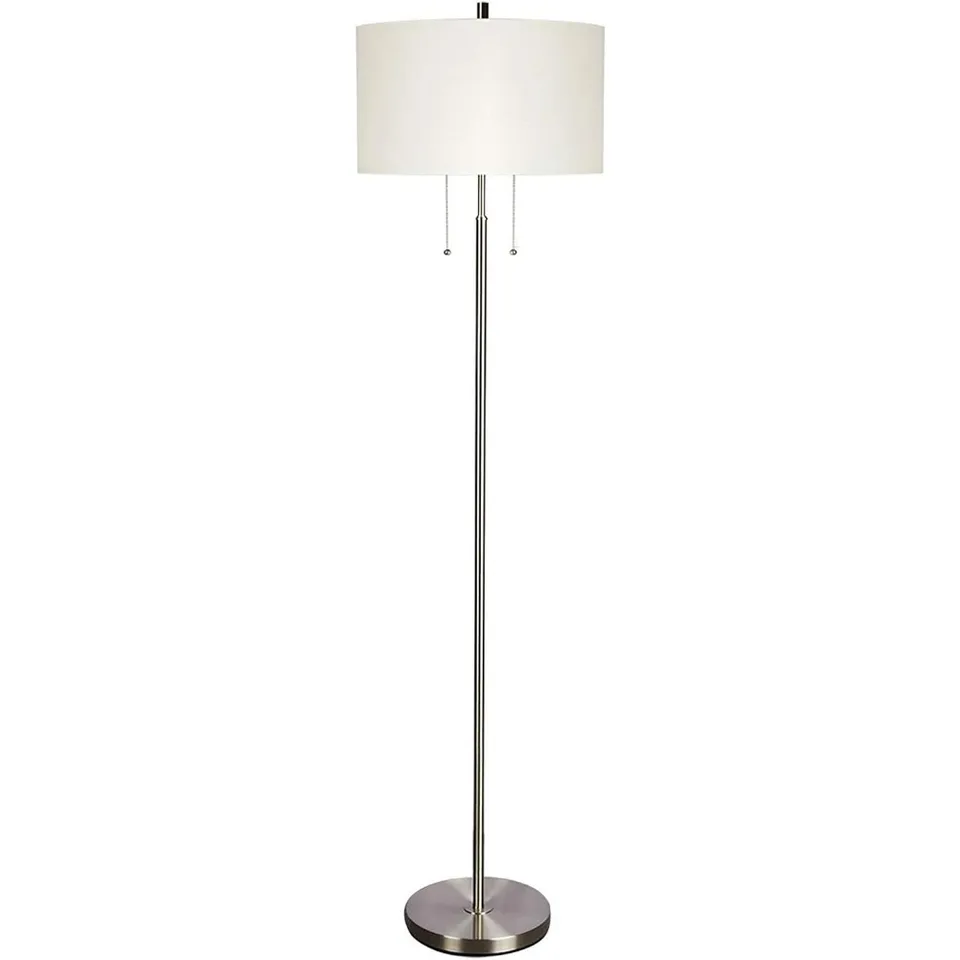 Moderná stolová lampa, vysoká stojatá lampa s 2 žiarovkou pre obývaciu izbu v kancelárskej izbe, jasné osvetlenie, kefované niklové telo