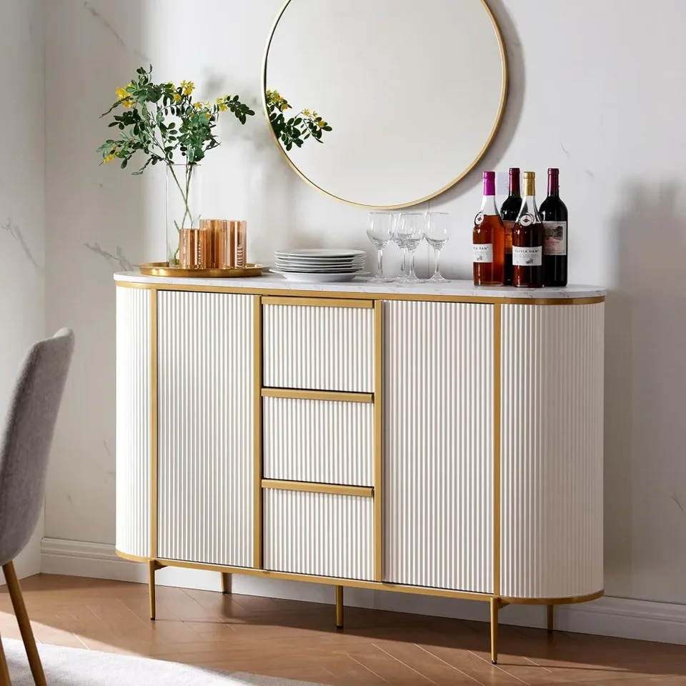 Moderné flutované príborné stolové stoly s úložným priestorom, veľké dvere a zásuvky pre kaviareň bufet a zásuvky, elegantný prízvukový stôl