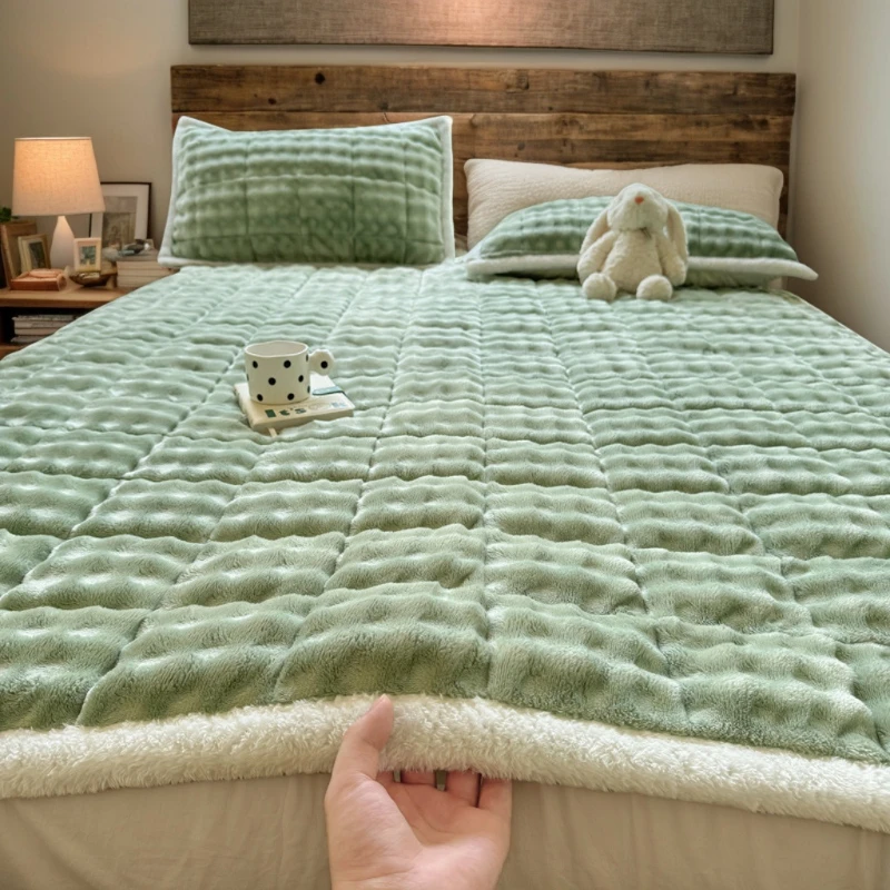 Moderné jednoduché fleecové bublinkové matrace hrubé a teplé koralové fleecové posteľná podložka Mat Oct Cover Single Queen Veľkosť Bedspread bez vankúša
