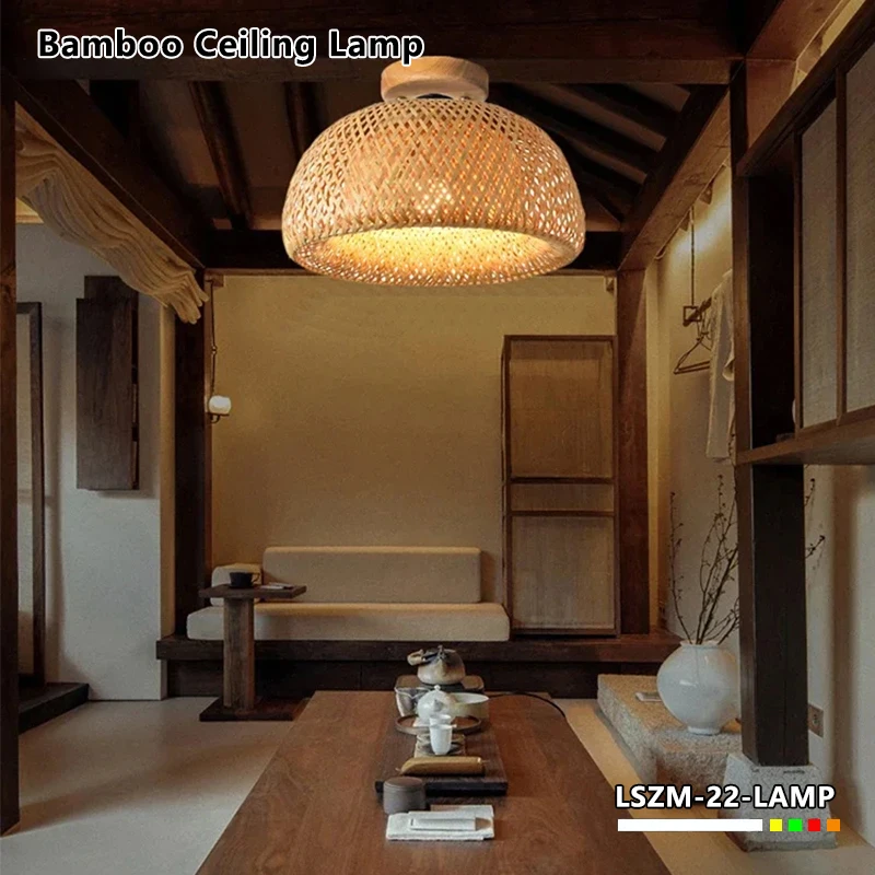 Moderné jednoduché stropné svetlá bambusu Čínsky štýl ručne tkané E27 Kryté lampy pre obývaciu izbu jedáleň osvetlenie Domov Deco