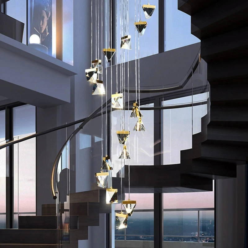 Moderné LED krištáľové guľky schodisko lustr osvetlenie duplexná budova Lobby dekorácia lampa Villa schodisko dlhá závesná lampa