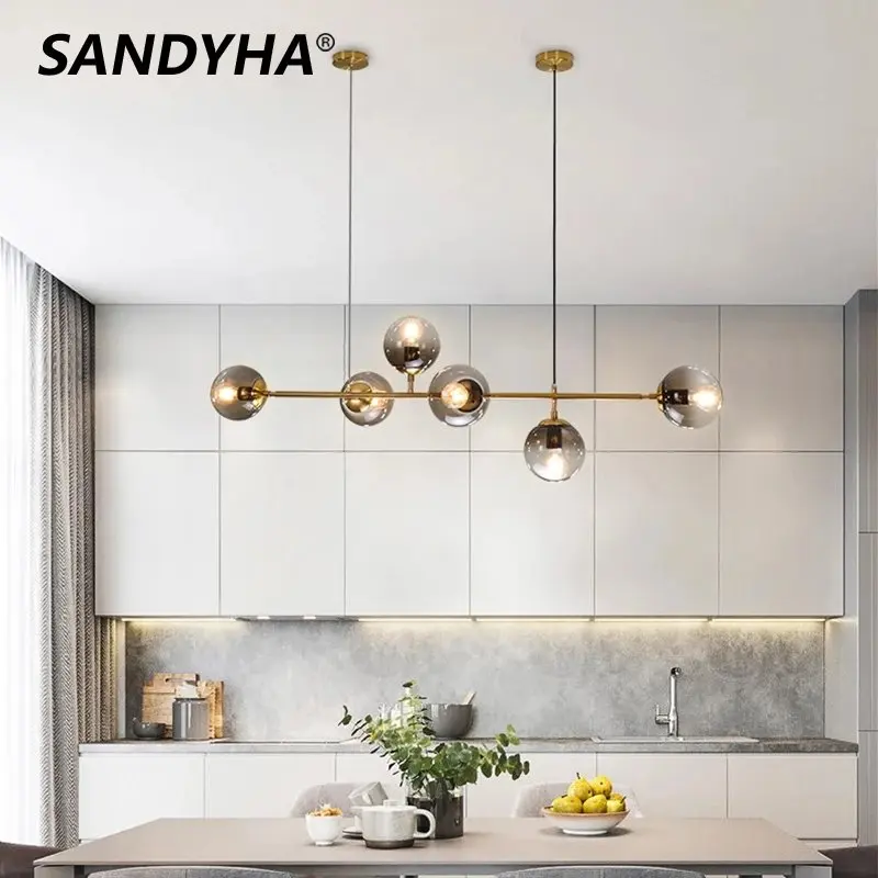 Moderné luxusné lustre LED sklo sklo Gold Gold lampa Škandinávsky stôl jedáleň Nordic Style Strop