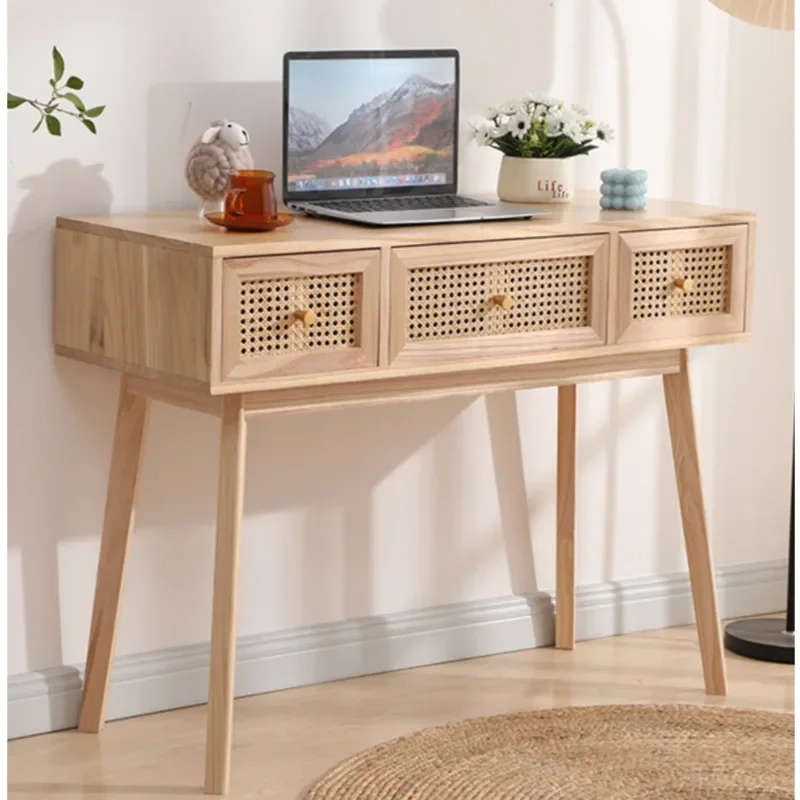 Moderné písacie stoly obývacia izba Solid Wood počítačový stôl Prírodné viničie tkanie toaletného stolíka Multigrid Skladovacia skrinka