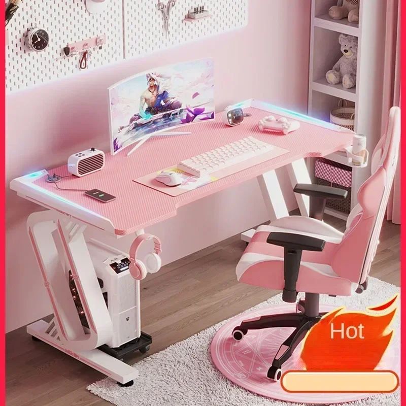 Moderné uhlíkové vlákno pre študijné počítačové stoly Pink RGB Simple a Light Luxury Design Esports Set Gaming