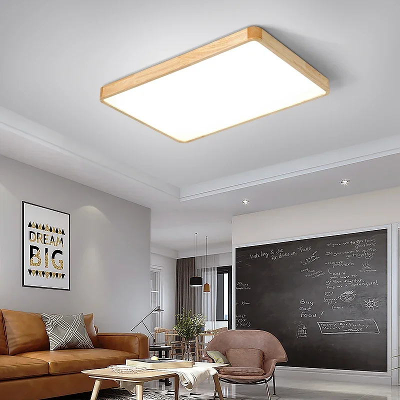 Moderné ultra tenké diaľkové ovládanie drevená stropná lampa Square Wood Acryl Indoor Decor Lighting for Obývacia izba spálňa