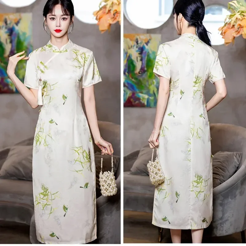 Moderné vylepšenie cheongsam klasického čínskeho štýlu qipao šaty nové letné šaty s krátkym rukávom