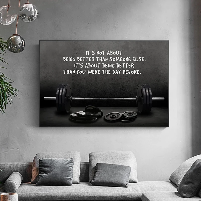 Moderné športové umelecké plagáty a výtlačky nástenné plátno Art Barbell Dekoratívna maľba Motivujú citát pre milovníkov fitnes v telocvični
