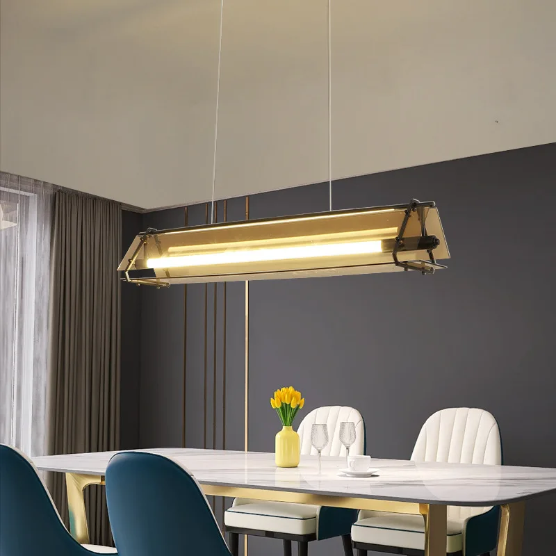Moderný dizajn nové minimalistické temperované sklo jedálenský stolík Island prívesok lampa LED Amber Suspension kuchynské osvetlenie svietidla Deco
