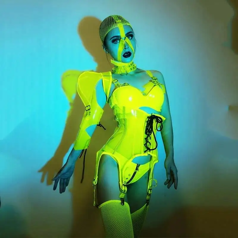Moderný jazzový pól tanečný odev festival kostýmy Ženy Nočný klub DJ ds javiskový výkon neón zelený bodysuit