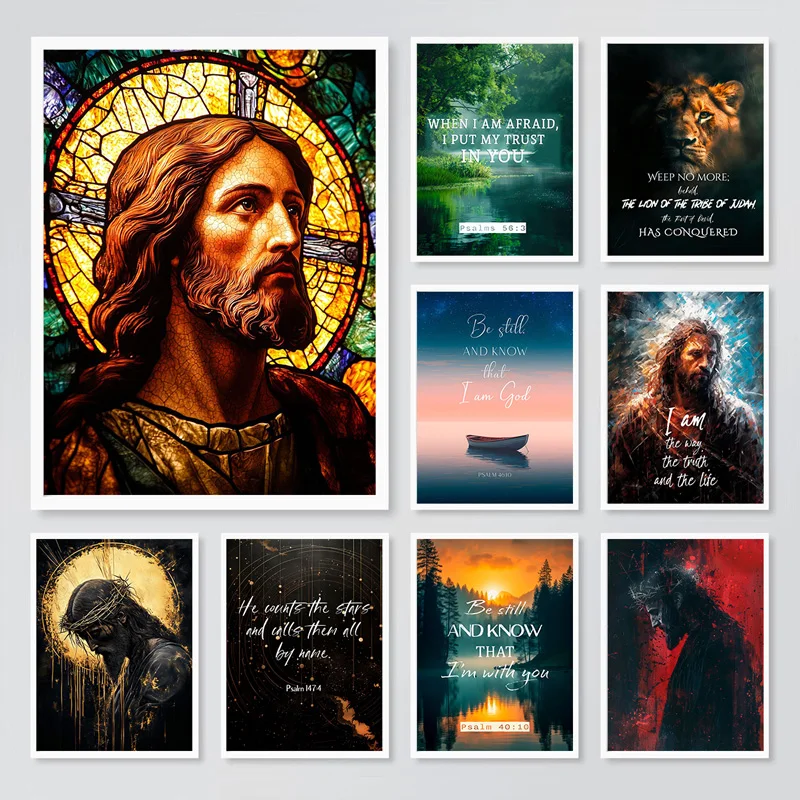 Moderný kresťanský kríž náboženský Ježiš Biblia Verše Wall Art Canvas maľba Ježišu veriaci plagáty pre izbu domáci kostol dekor