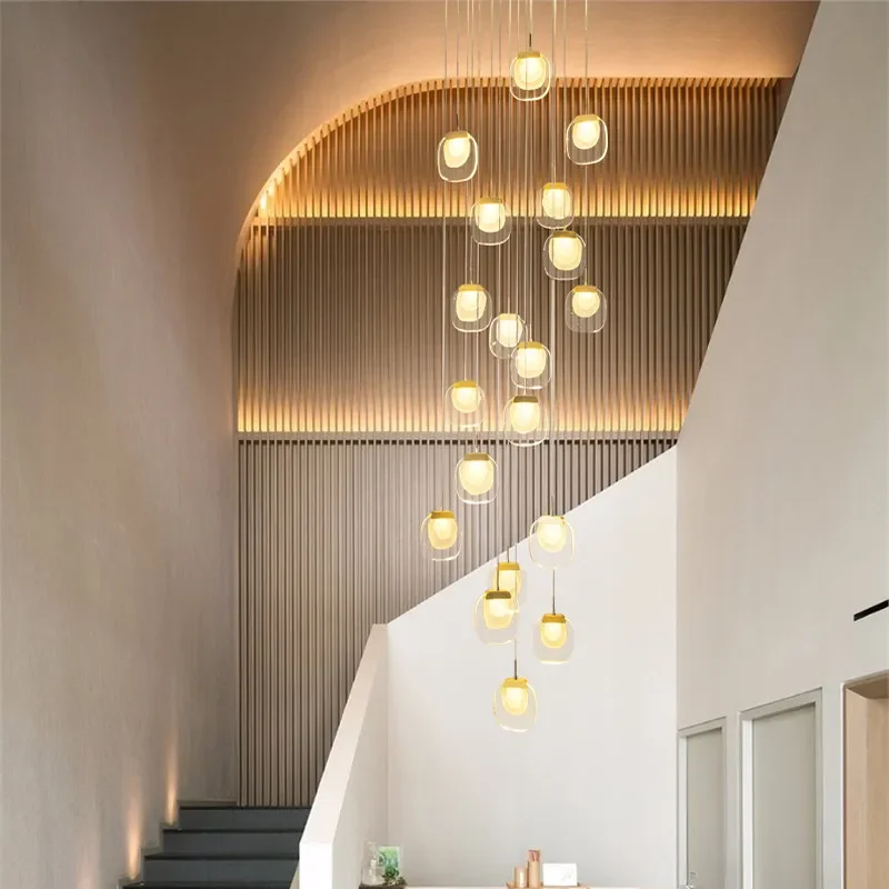 Moderný krištáľový luster pre schodisko Dlhý luxusný LED LED LED LAMP LAMP Creative Obýva