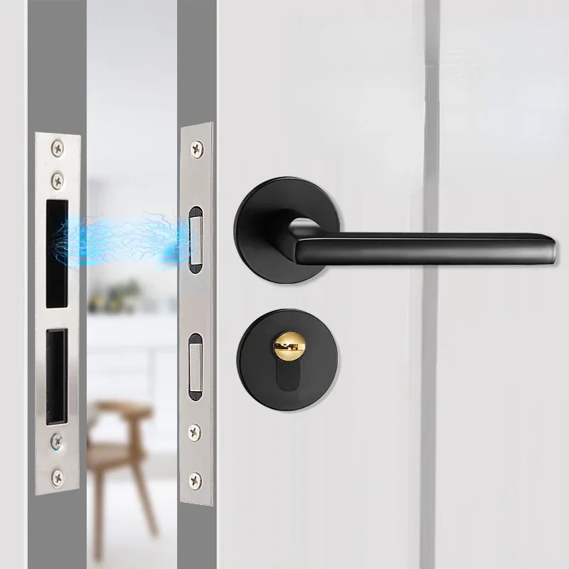 Moderný minimalistický vnútorný magnetický zámok dverí tichej miestnosti, rukoväť dverí čierna